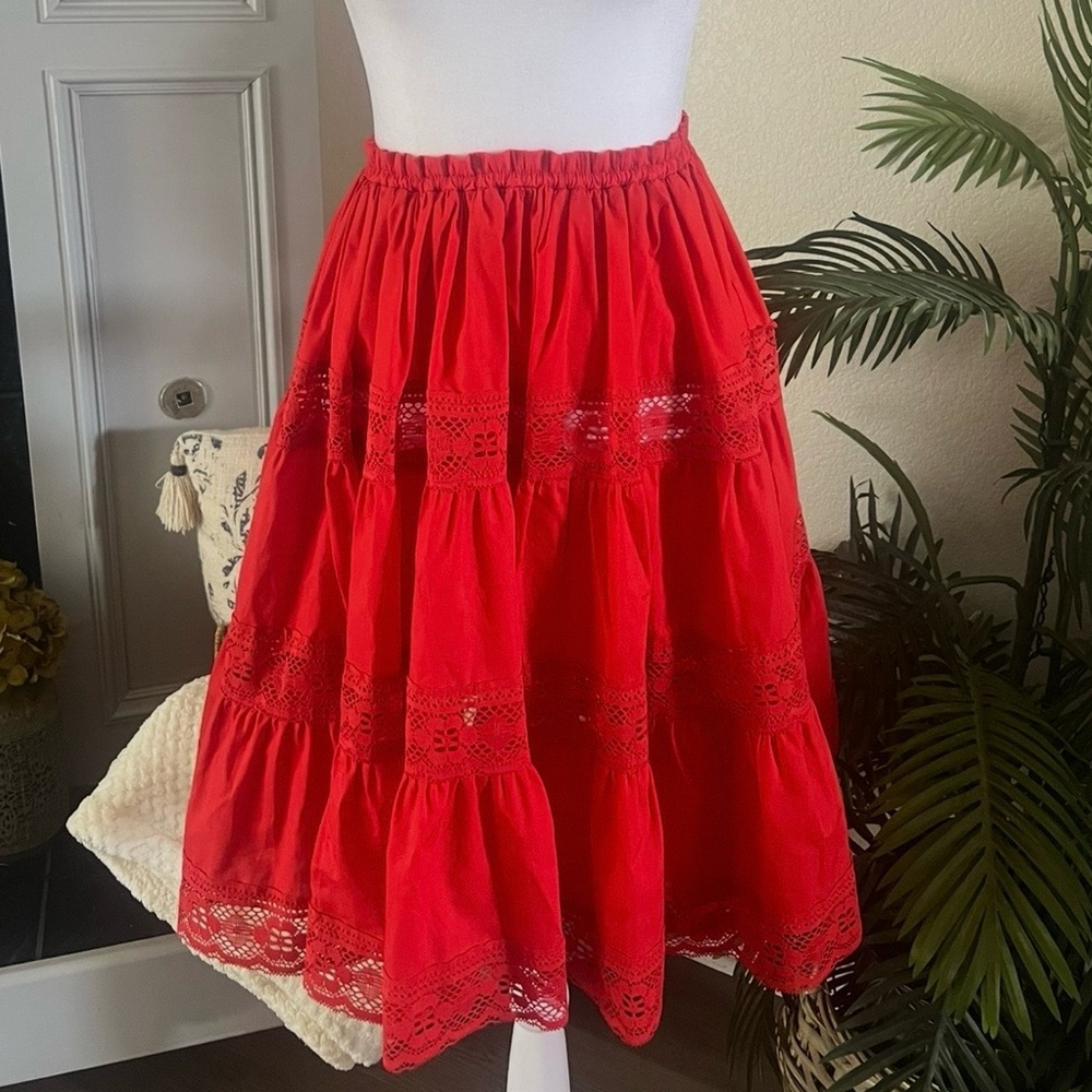 Square Up Fashions Elegant Red Lace Trim Skirt Size 4